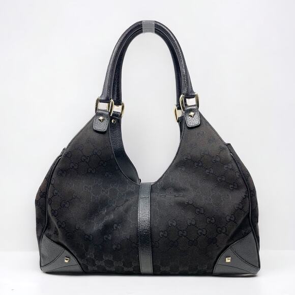 SOLDGucci Monogram GG Jackie Piston Nailhead Vintage Shoulder Bag Canvas Leather - Picture 2 of 15